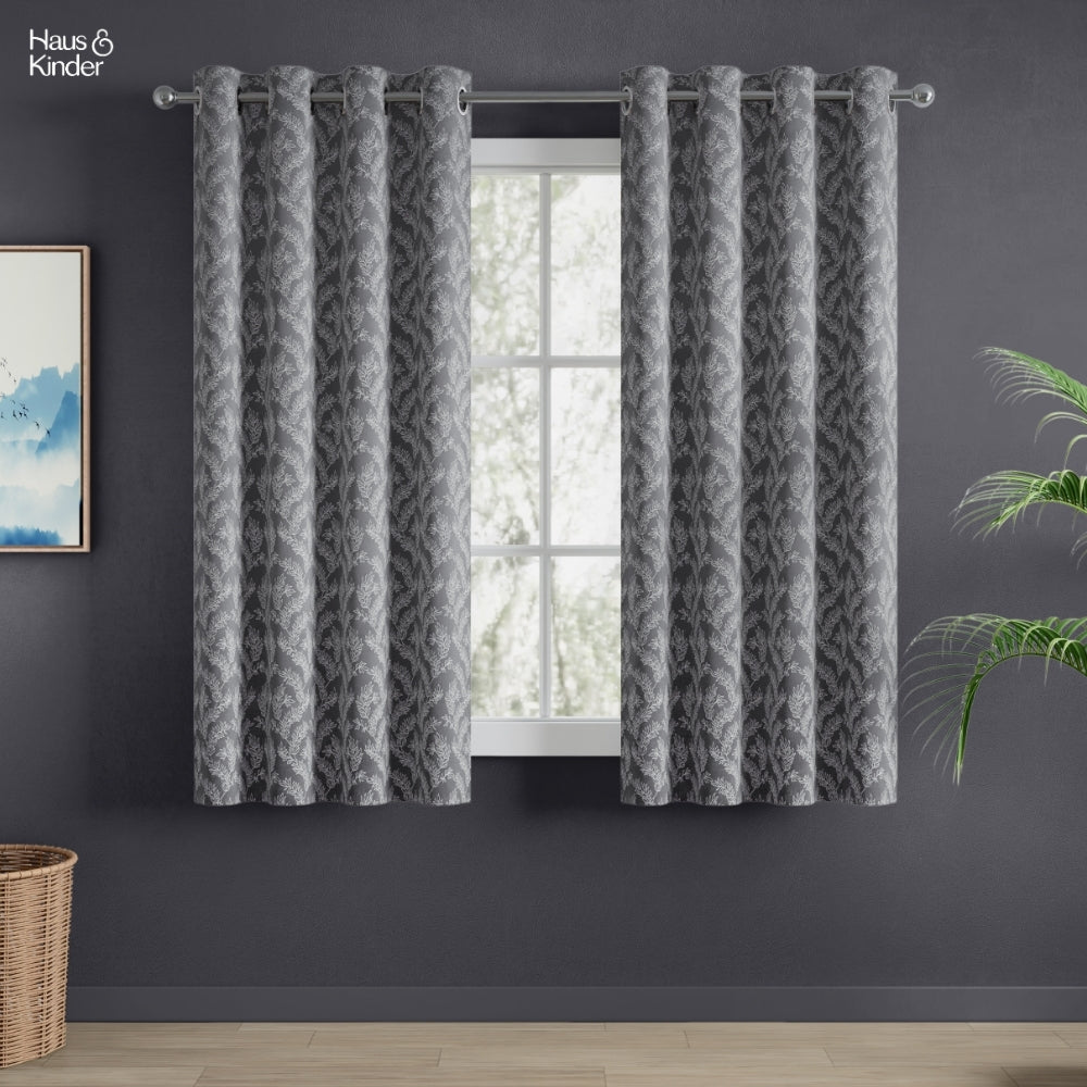 Polyester Jacquard Curtains Midnight Willow Steel, Grey