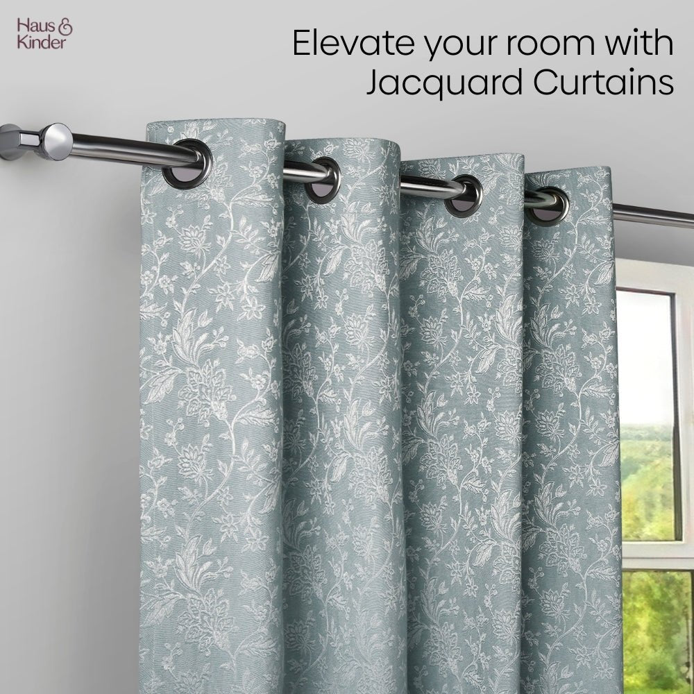 Poly Cotton Jacquard Curtains Twilight Bloom, Firozi - Jacquard Curtains | haus & kinder