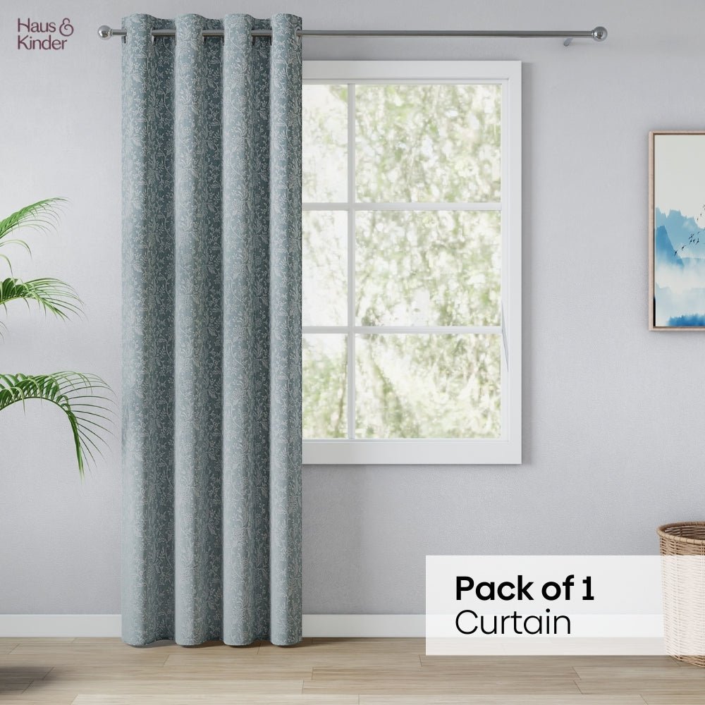 Poly Cotton Jacquard Curtains Twilight Bloom, Firozi - Jacquard Curtains | haus & kinder