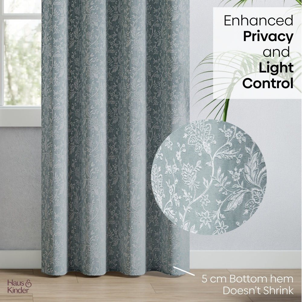 Poly Cotton Jacquard Curtains Twilight Bloom, Firozi - Jacquard Curtains | haus & kinder