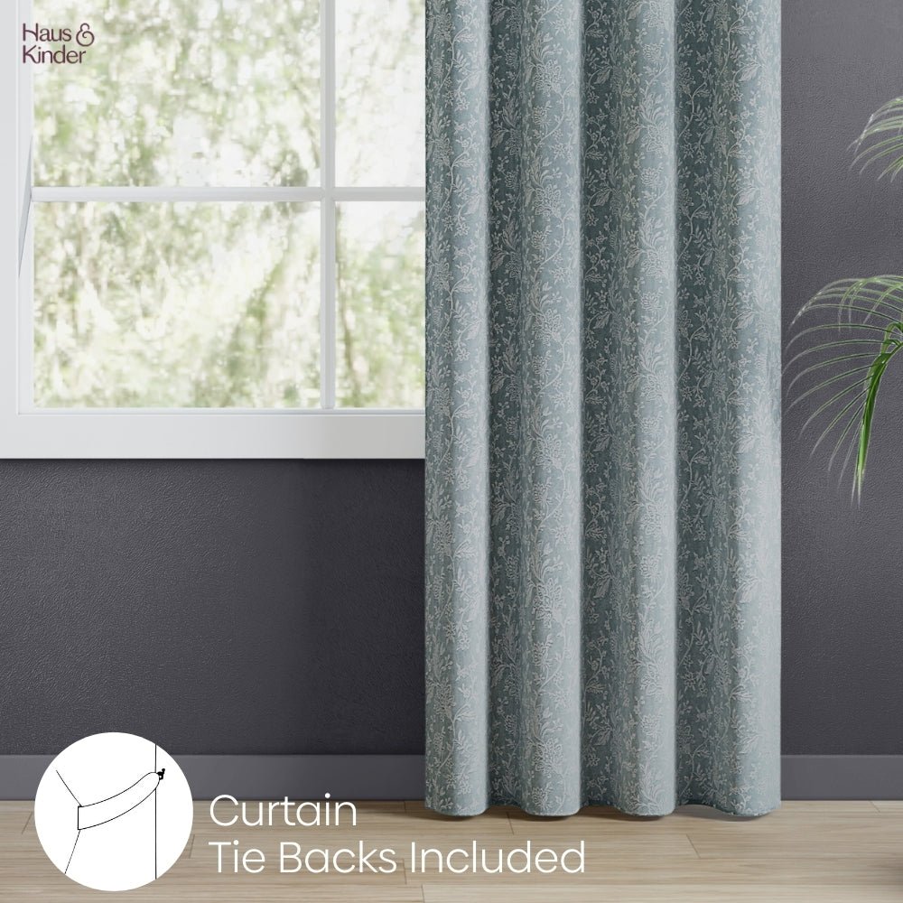 Poly Cotton Jacquard Curtains Twilight Bloom, Firozi - Jacquard Curtains | haus & kinder
