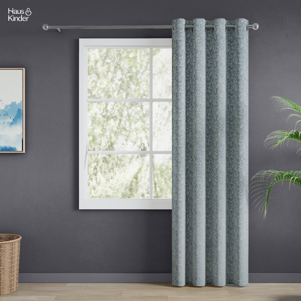 Poly Cotton Jacquard  Curtains Twilight Bloom, Firozi