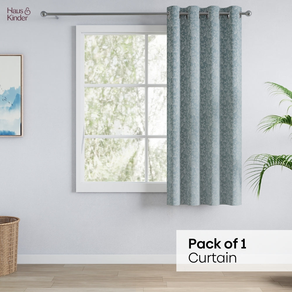 Poly Cotton Jacquard  Curtains Twilight Bloom, Firozi
