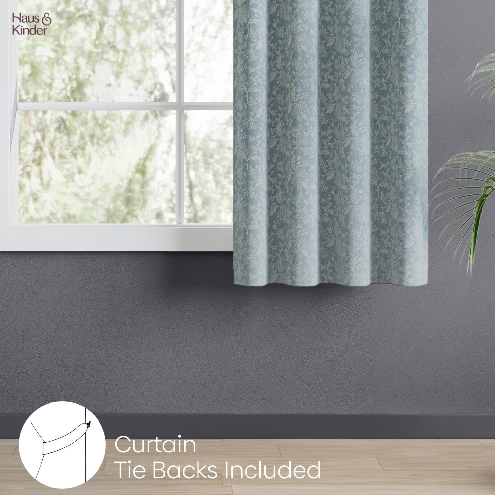 Poly Cotton Jacquard Curtains Twilight Bloom, Firozi