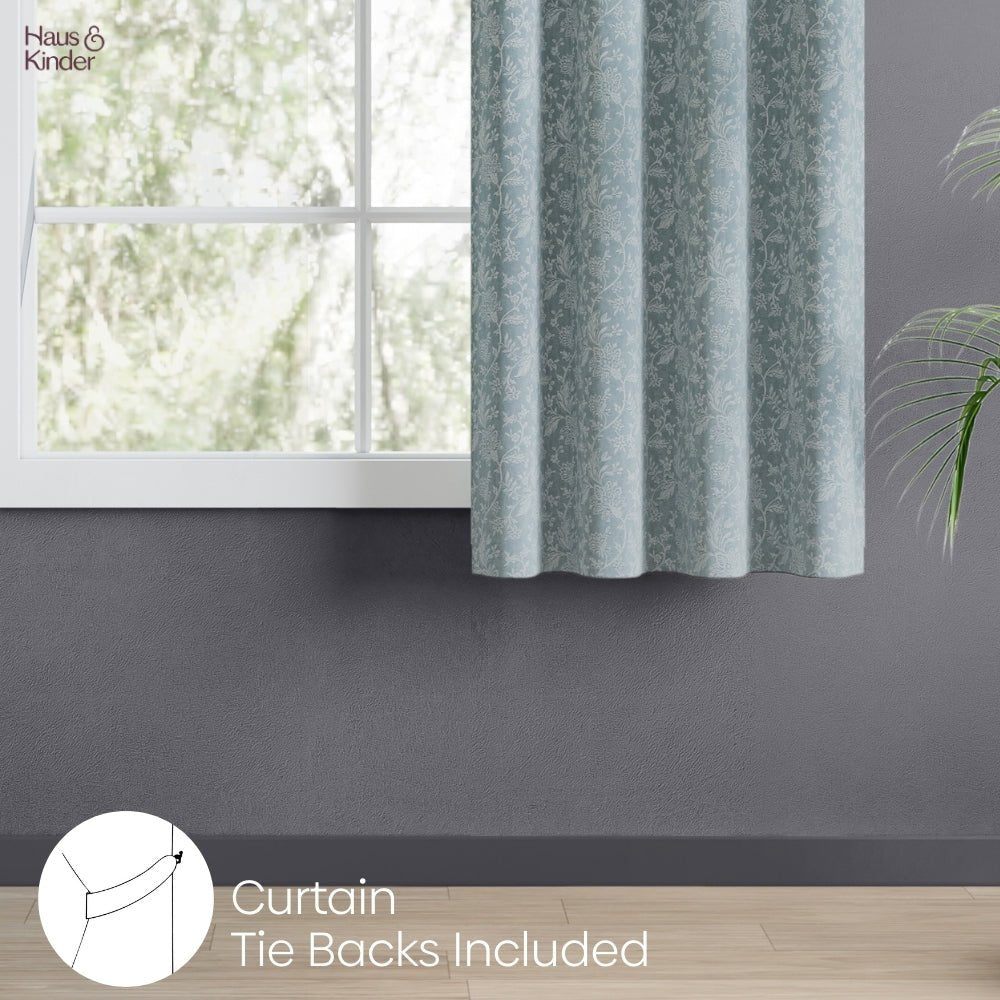 Poly Cotton Jacquard Curtains Twilight Bloom, Firozi - Jacquard Curtains | haus & kinder