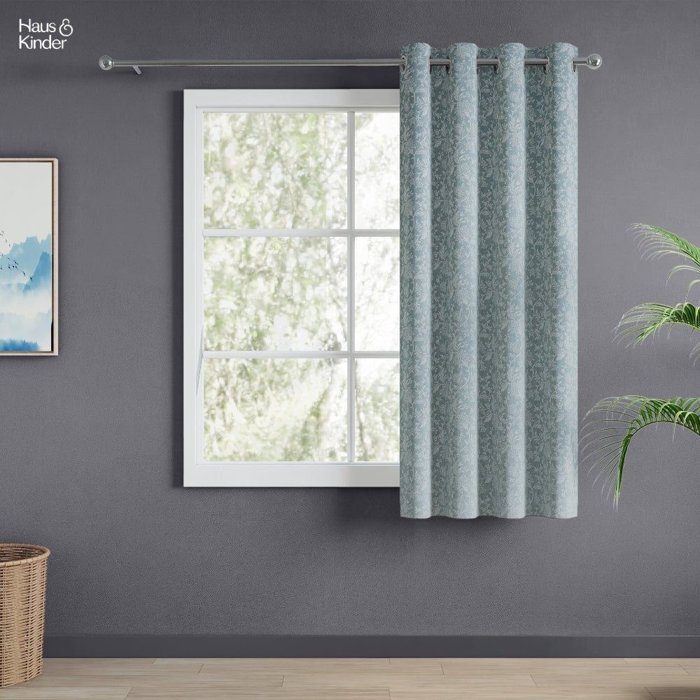 Poly Cotton Jacquard Curtains Twilight Bloom, Firozi - Jacquard Curtains | haus & kinder