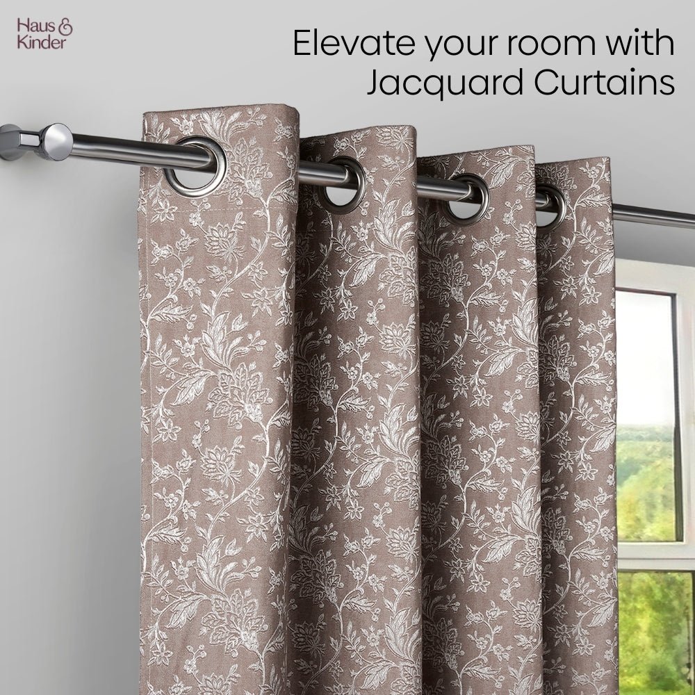 Poly Cotton Jacquard Curtains Shadow Garden, Coffee - Jacquard Curtains | haus & kinder