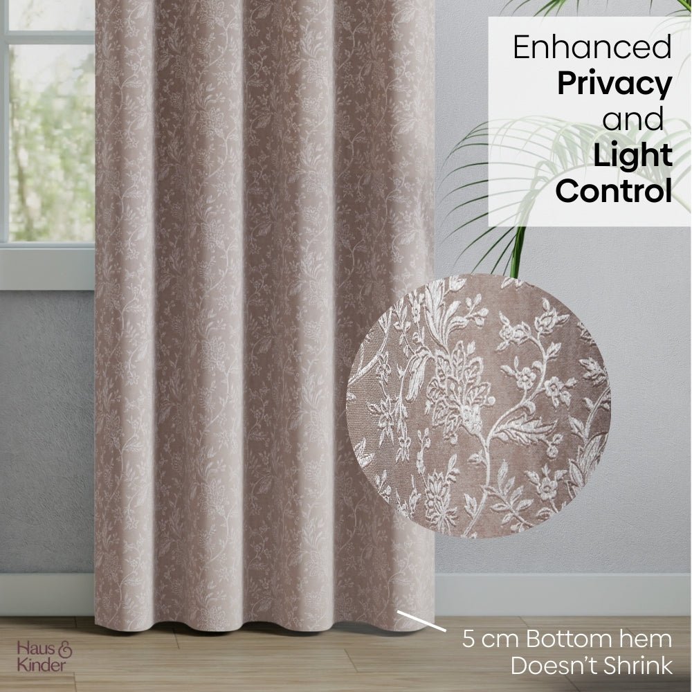 Poly Cotton Jacquard Curtains Shadow Garden, Coffee - Jacquard Curtains | haus & kinder
