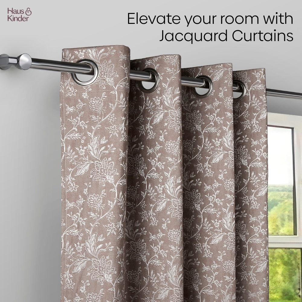 Polyester Jacquard  Window Curtains Shadow Garden, Coffee