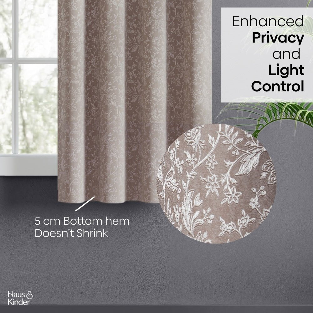 Poly Cotton Jacquard Curtains Shadow Garden, Coffee - Jacquard Curtains | haus & kinder