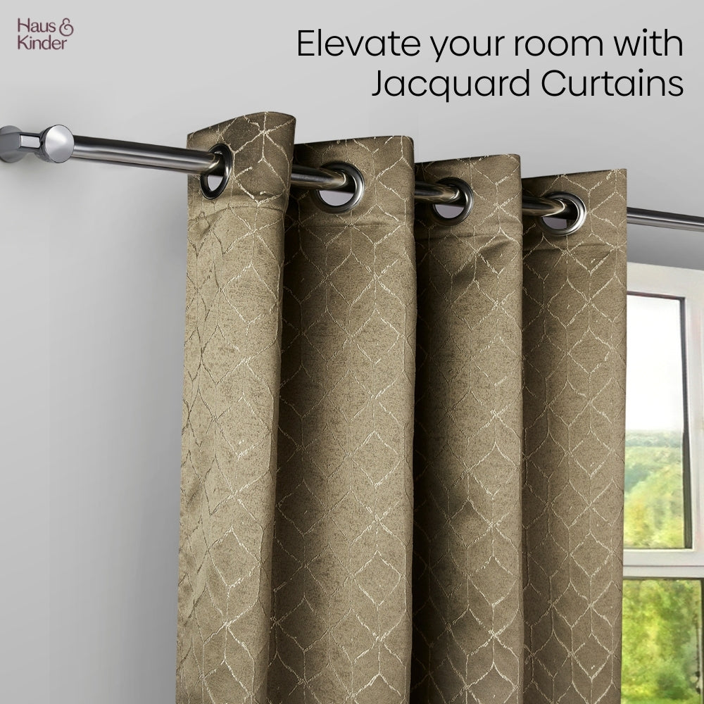 Polyester Jacquard Window Curtains Urban Lattice, Moss