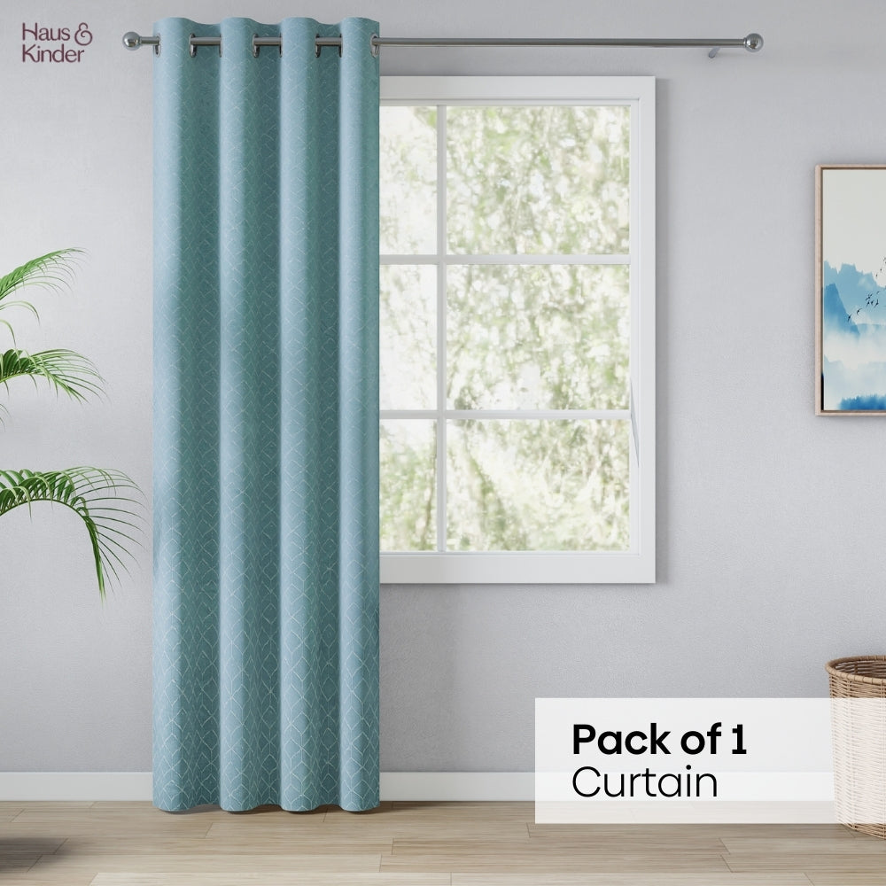 Polyester Jacquard Curtains Mist Lattice, Aqua