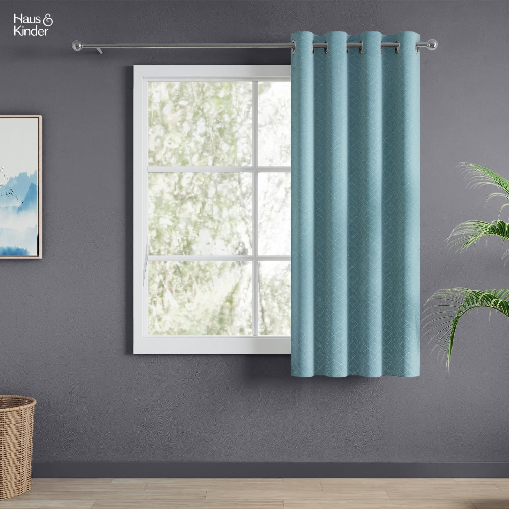 Polyester Jacquard  Window Curtains Mist Lattice, Aqua