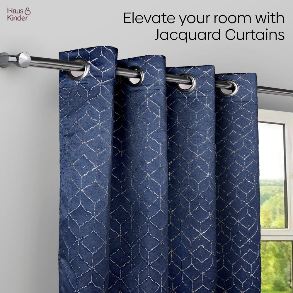Polyester Jacquard Curtains Nautical Grid, Indigo Blue