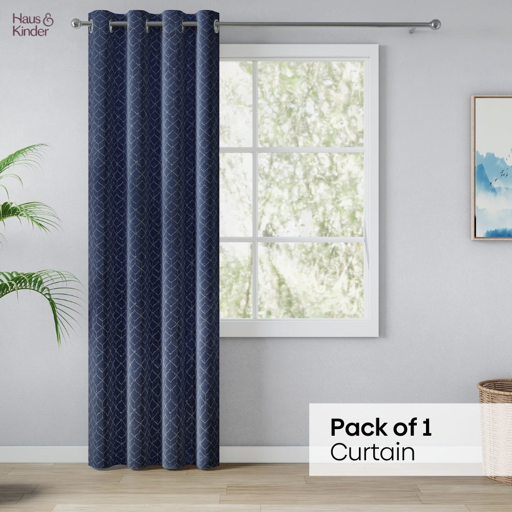 Polyester Jacquard Curtains Nautical Grid, Indigo Blue