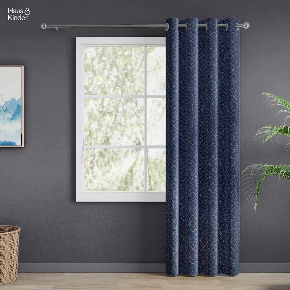Polyester Jacquard Curtains Nautical Grid, Indigo Blue