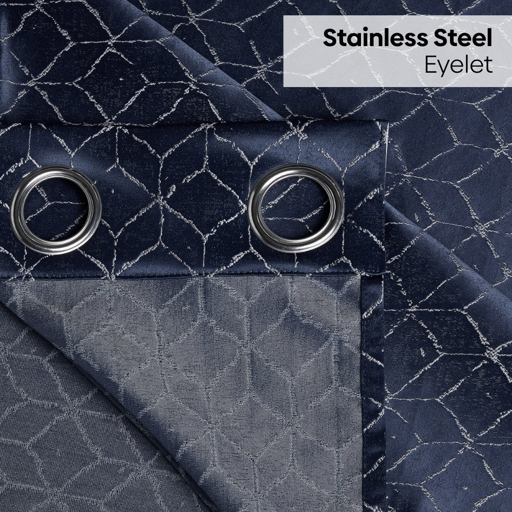 Polyester Jacquard Curtains Nautical Grid, Indigo Blue