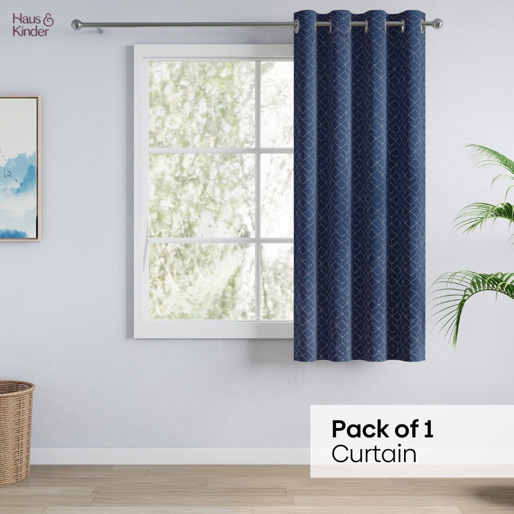 Polyester Jacquard Curtains Nautical Grid, Indigo Blue