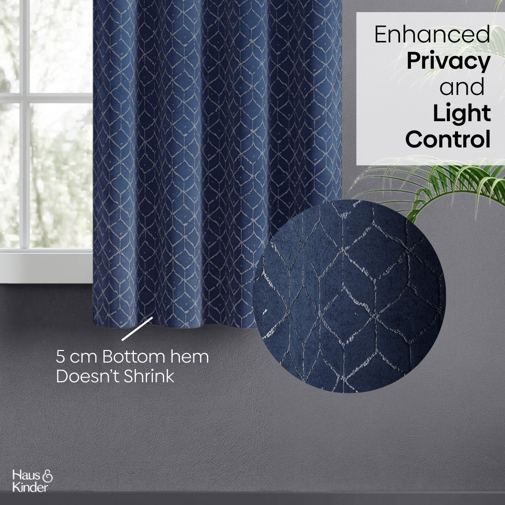 Polyester Jacquard  Window Curtains Nautical Grid, Indigo Blue