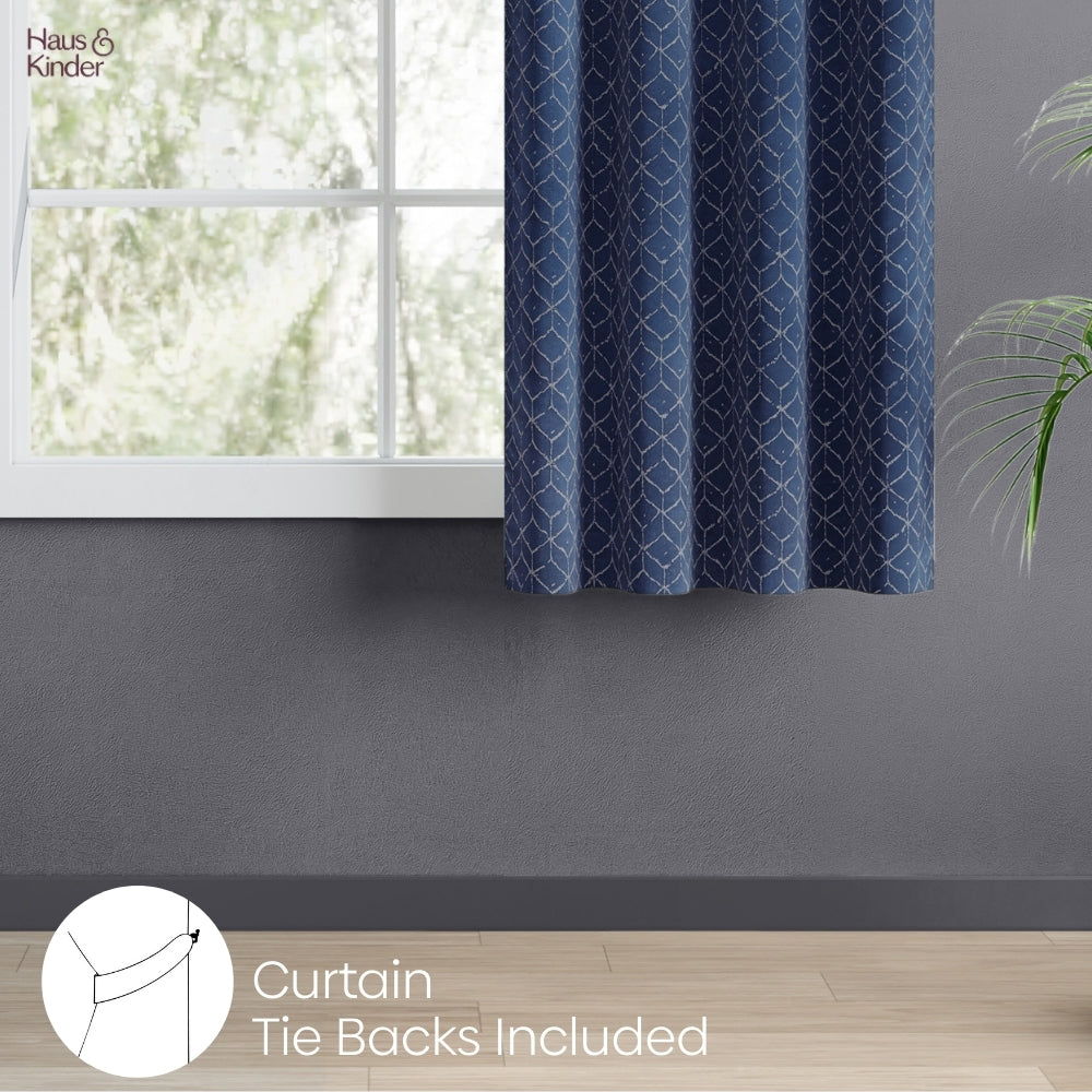 Polyester Jacquard Curtains Nautical Grid, Indigo Blue