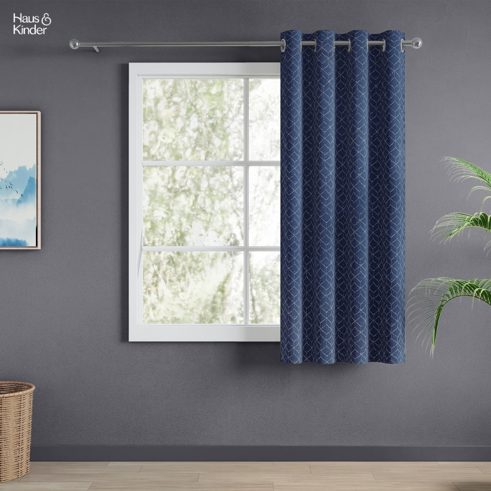 Polyester Jacquard Curtains Nautical Grid, Indigo Blue
