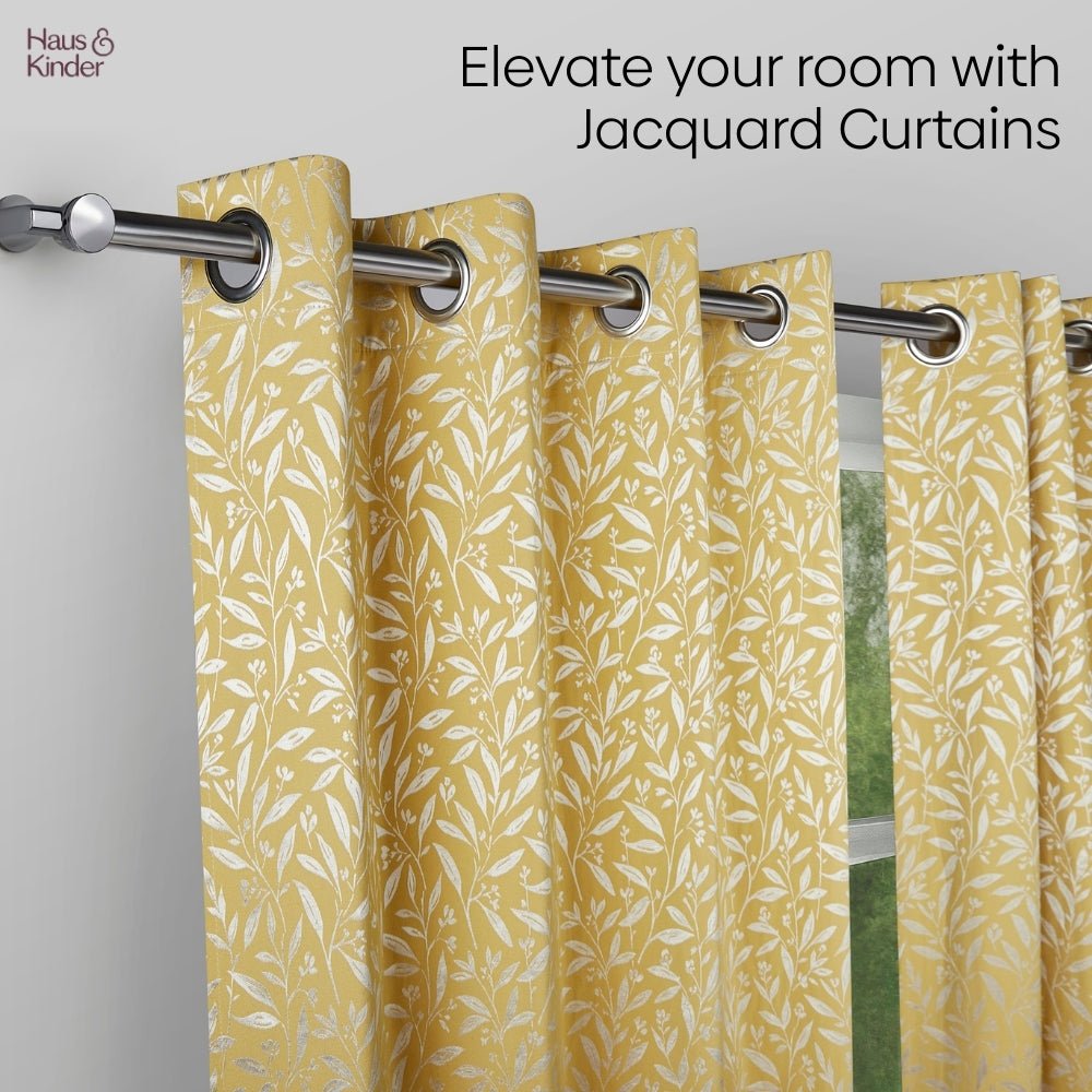 Poly Cotton Jacquard Curtains Lemon Vine Weave, Lemon - Jacquard Curtains | haus & kinder
