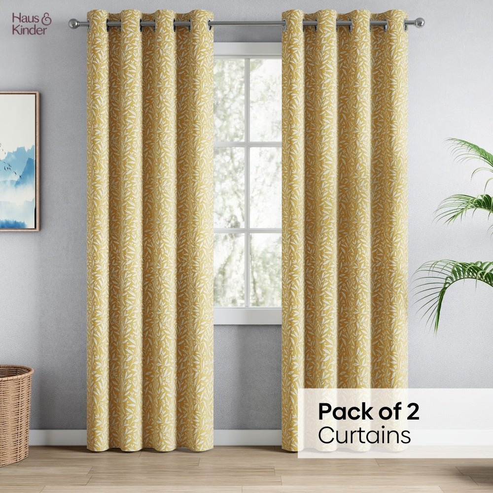 Poly Cotton Jacquard Curtains Lemon Vine Weave, Lemon - Jacquard Curtains | haus & kinder
