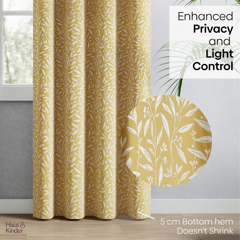 Poly Cotton Jacquard Curtains Lemon Vine Weave, Lemon - Jacquard Curtains | haus & kinder