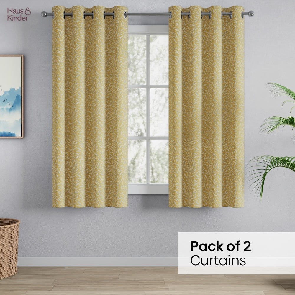 Poly Cotton Jacquard Curtains Lemon Vine Weave, Lemon - Jacquard Curtains | haus & kinder