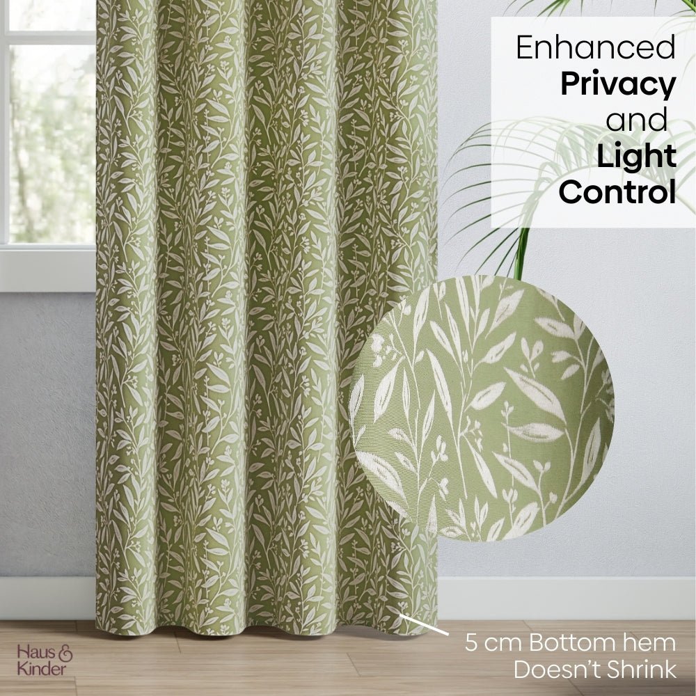 Poly Cotton Jacquard Curtains Olive Grove, Olive - Jacquard Curtains | haus & kinder
