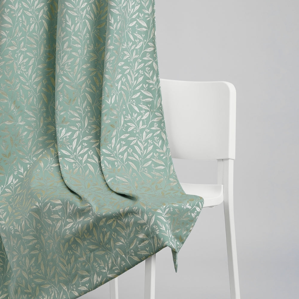 Poly Cotton Jacquard Curtains Silver Willow, Firozi