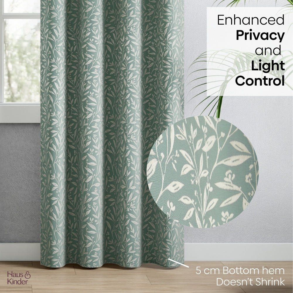 Poly Cotton Jacquard Curtains Silver Willow, Firozi - Jacquard Curtains | haus & kinder