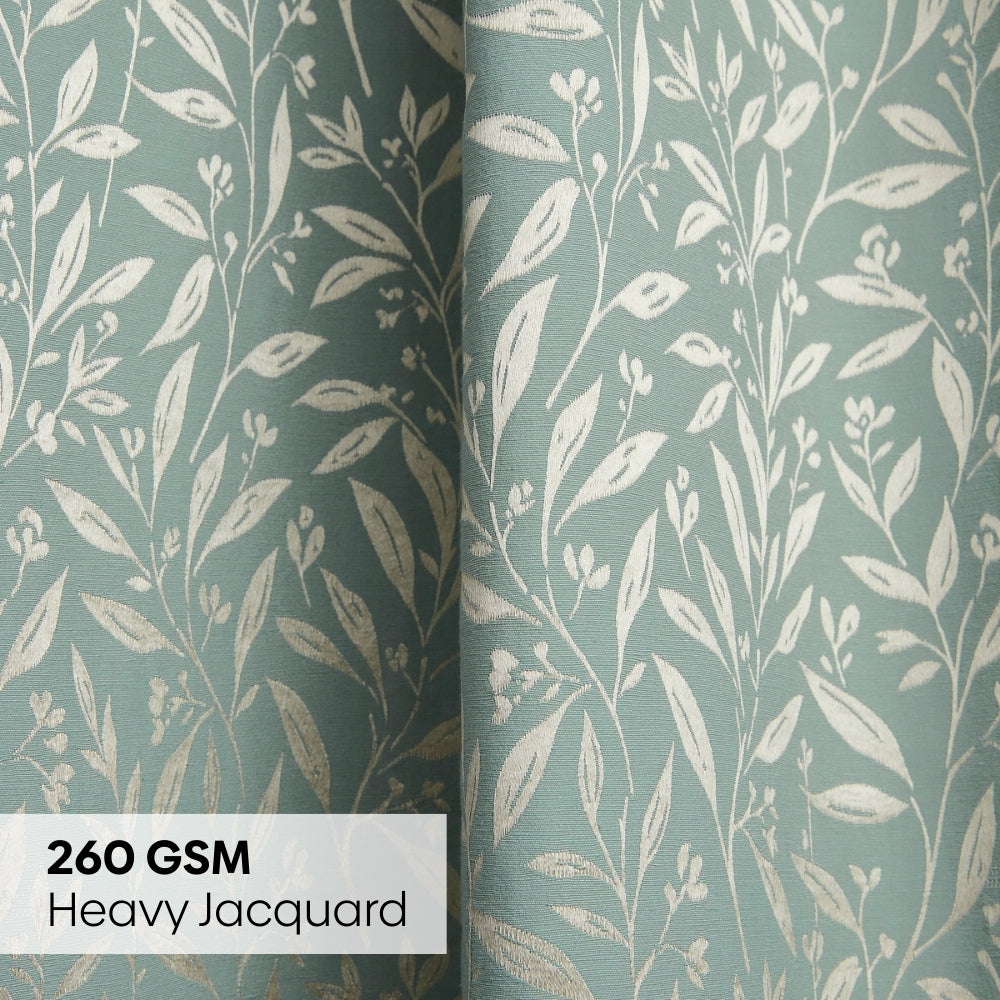 Poly Cotton Jacquard Curtains Silver Willow, Firozi