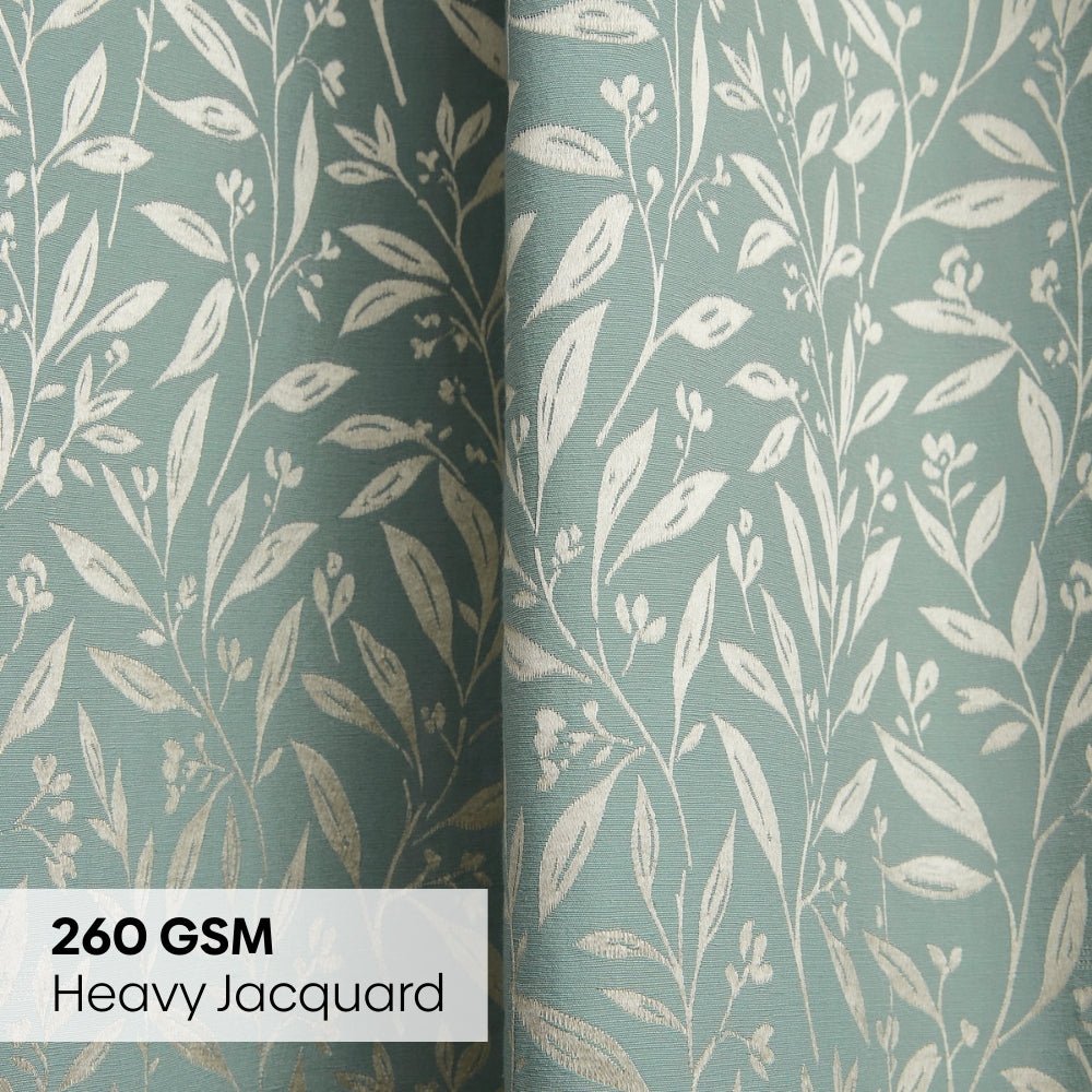 Poly Cotton Jacquard Curtains Silver Willow, Firozi - Jacquard Curtains | haus & kinder