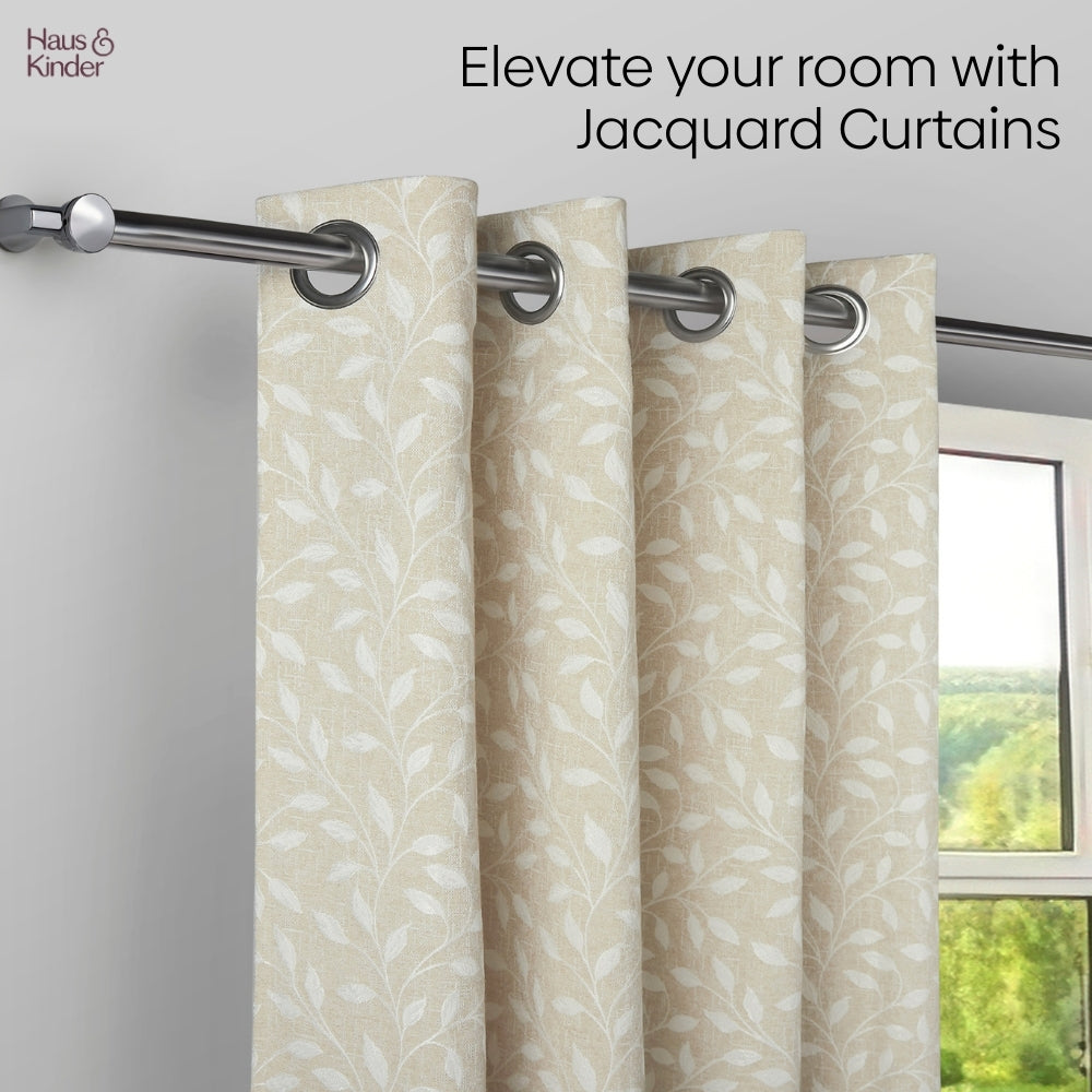 Polyester Jacquard Window Curtain Silken Branch, Fawn