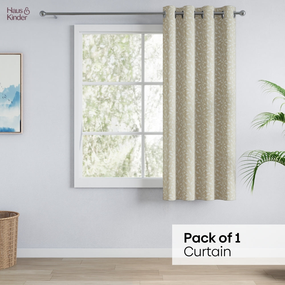 Polyester Jacquard Window Curtain Silken Branch, Fawn