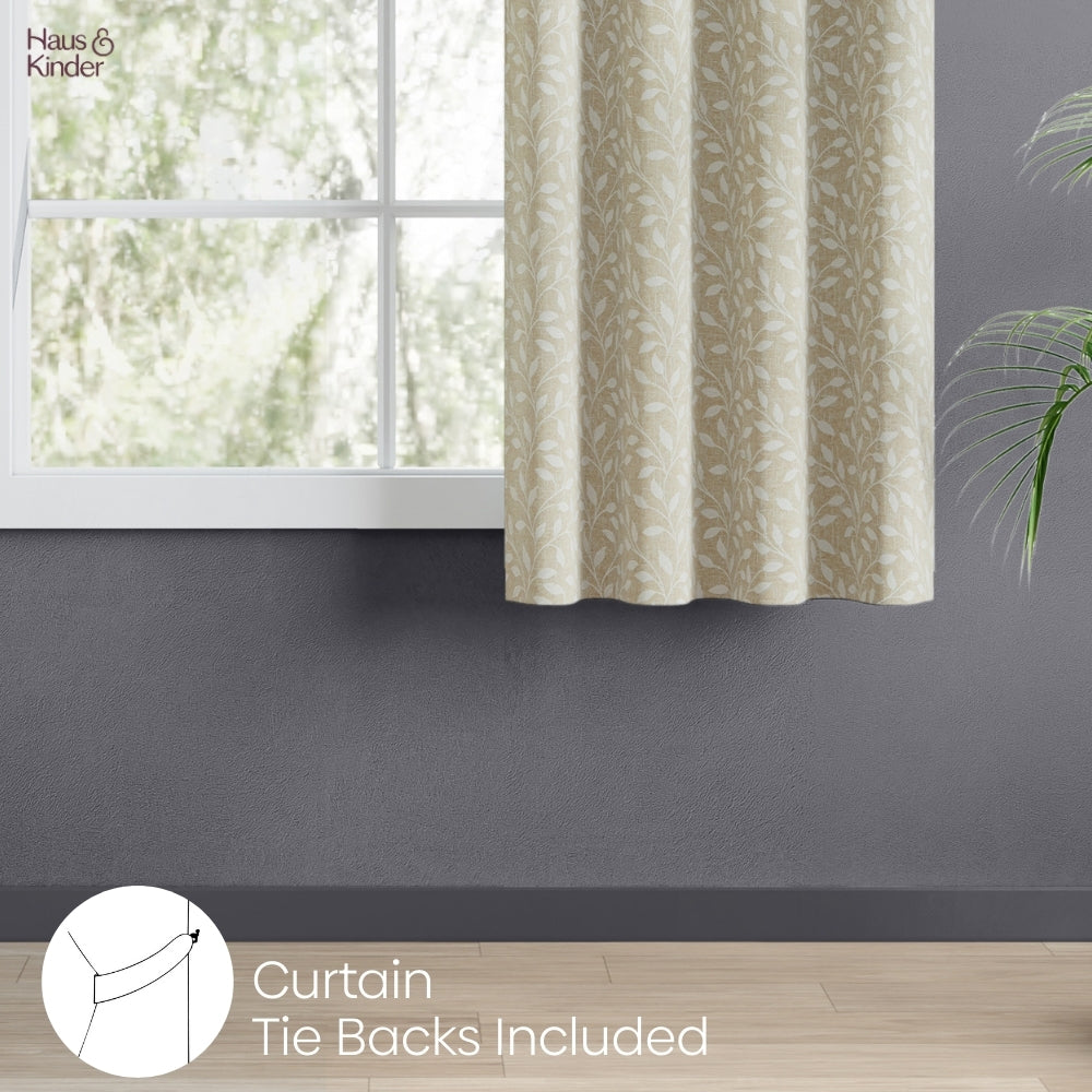 Polyester Jacquard Window Curtain Silken Branch, Fawn