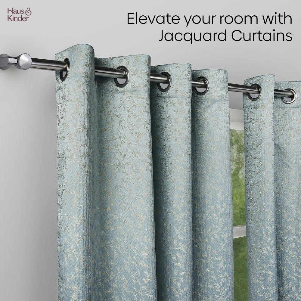 Polyester Jacquard Curtains Glittering Fern, Aqua - Jacquard Curtains | haus & kinder