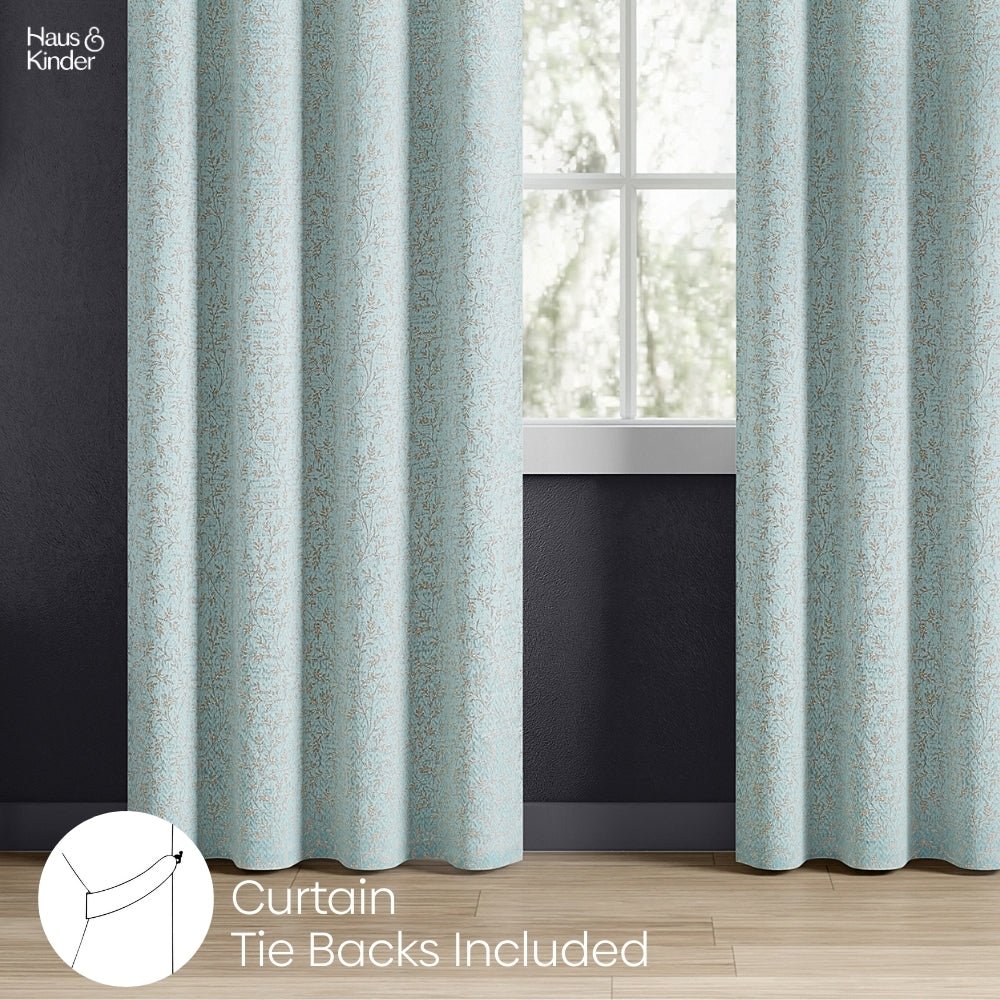 Polyester Jacquard Curtains Glittering Fern, Aqua - Jacquard Curtains | haus & kinder