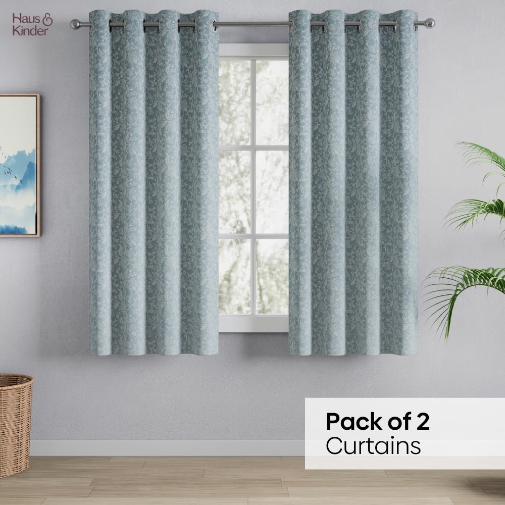 Polyester Jacquard Curtains Glittering Fern, Aqua - Jacquard Curtains | haus & kinder