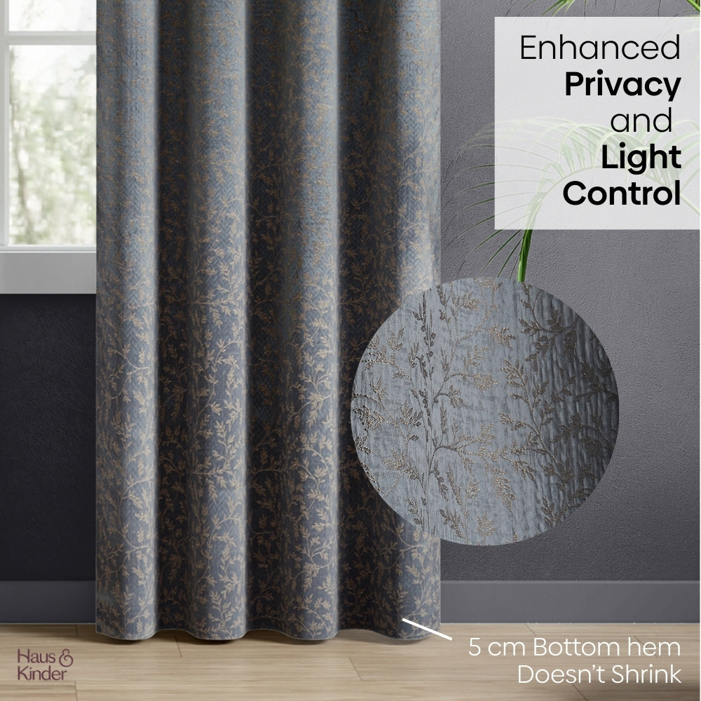Polyester Jacquard Curtains Misty Fern Powder, Blue