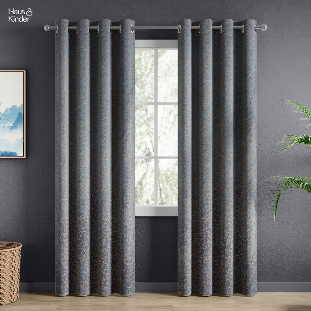 Polyester Jacquard Curtains Misty Fern Powder, Blue