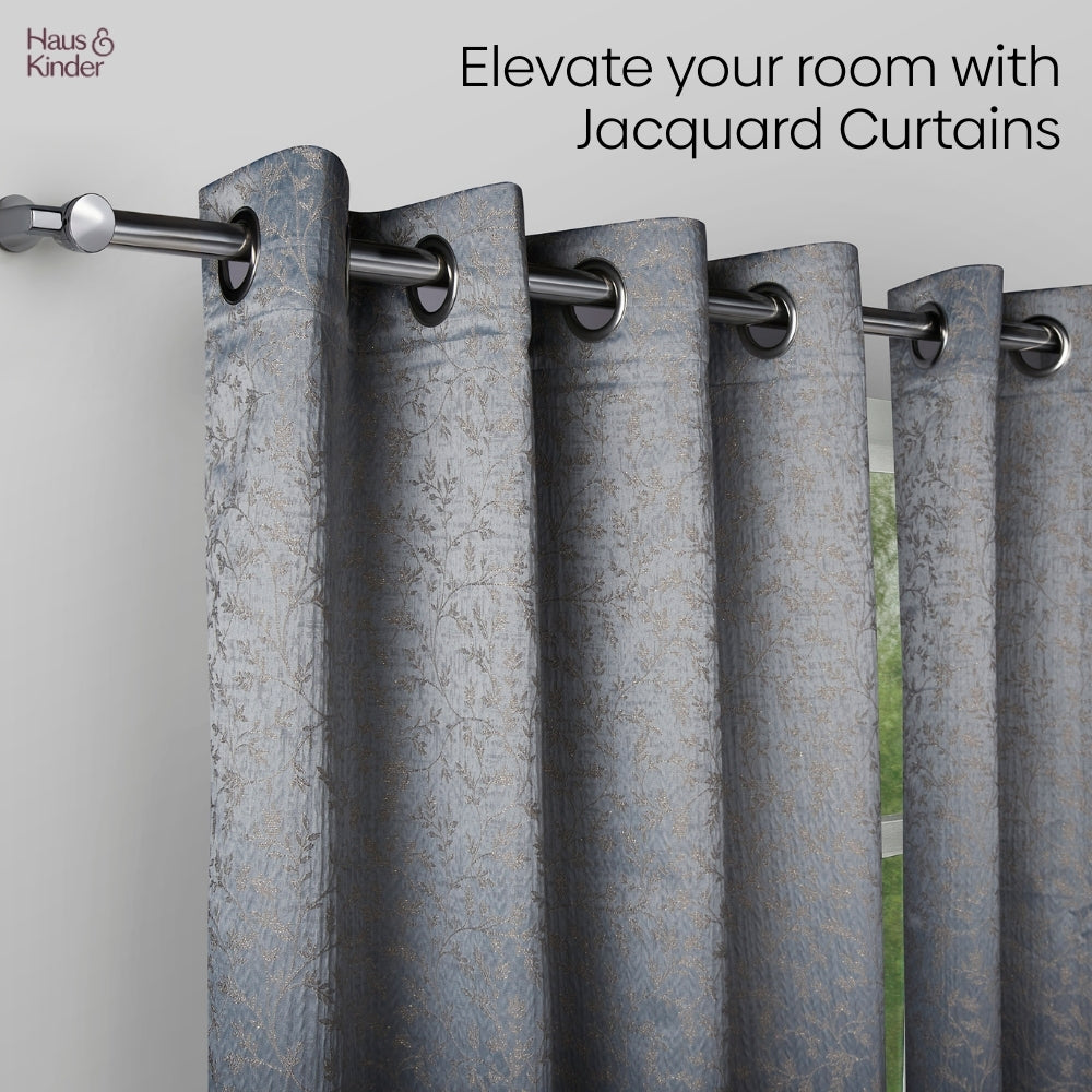 Polyester Jacquard Curtains Misty Fern Powder, Blue
