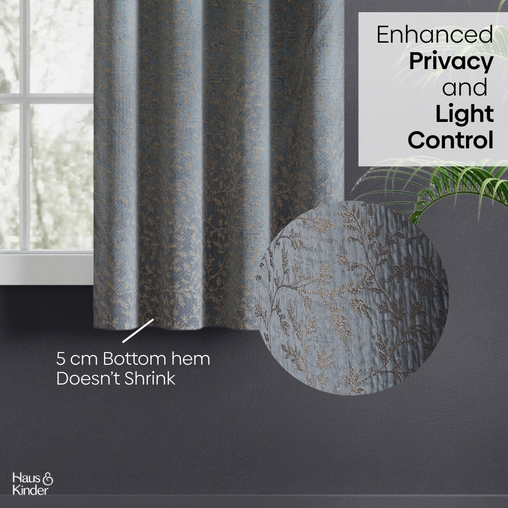 Polyester Jacquard Curtains Misty Fern Powder, Blue
