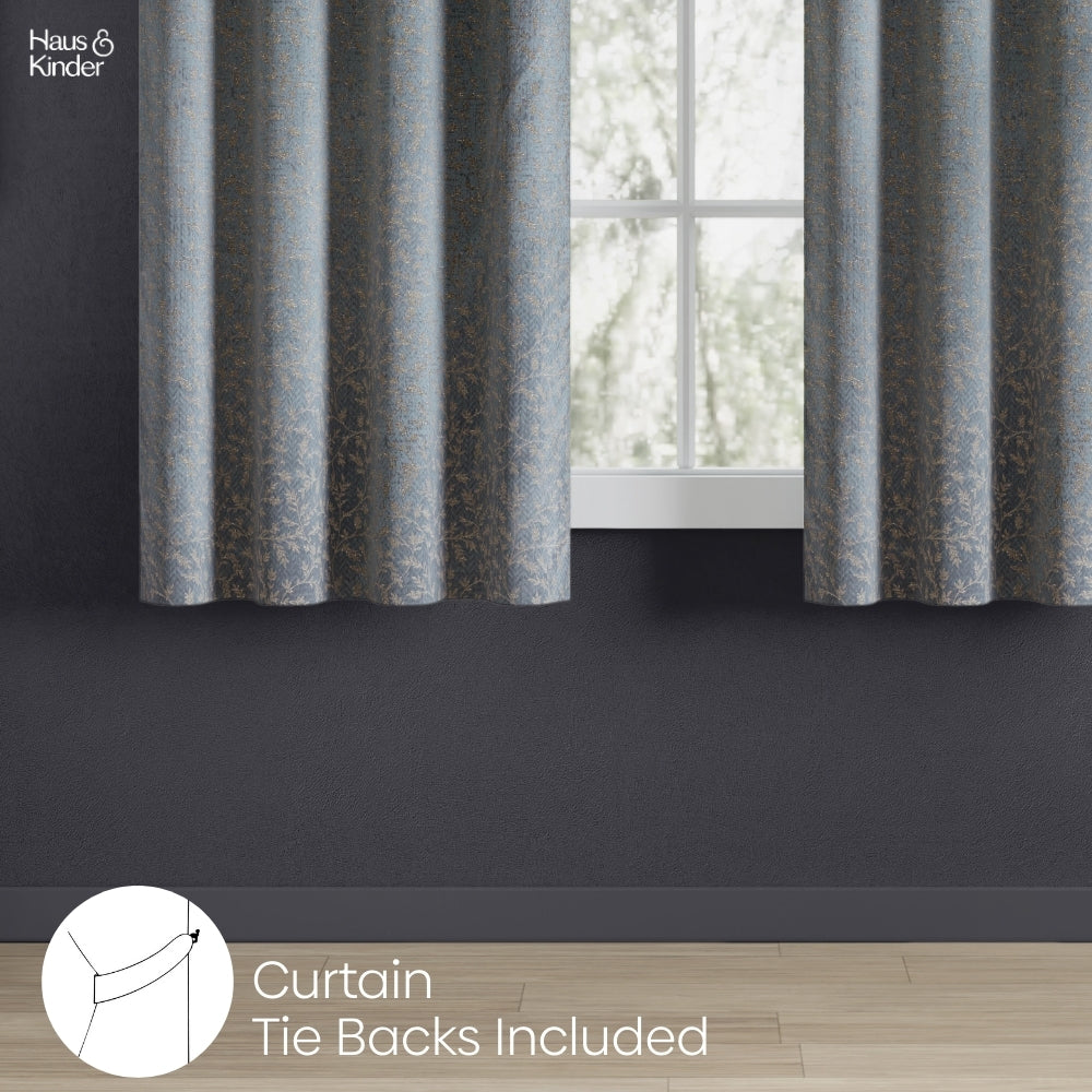 Polyester Jacquard Curtains Misty Fern Powder, Blue