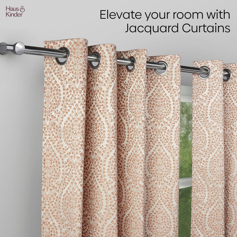 Poly Cotton Jacquard Curtain Rustic Vine, Peach - Jacquard Curtains | haus & kinder