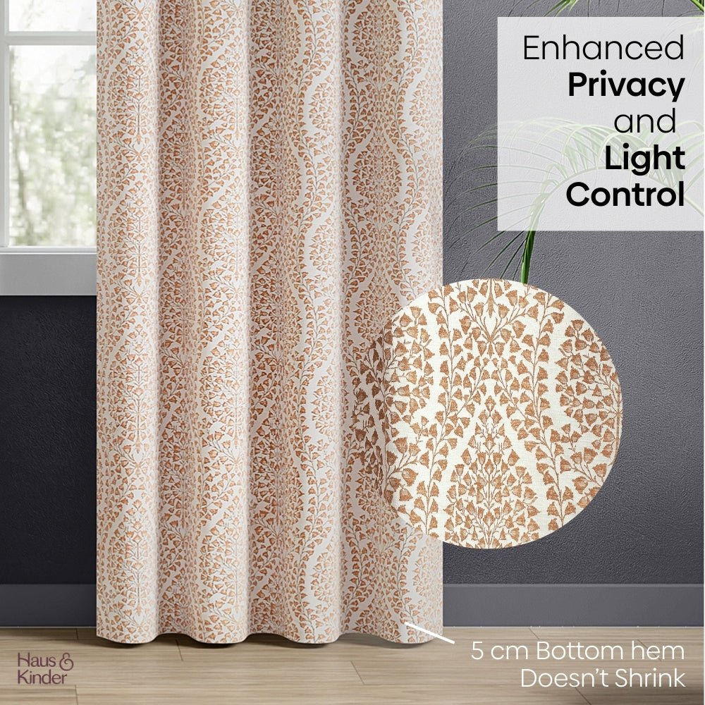 Poly Cotton Jacquard Curtain Rustic Vine, Peach - Jacquard Curtains | haus & kinder