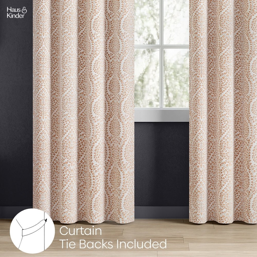Poly Cotton Jacquard Curtain Rustic Vine, Peach - Jacquard Curtains | haus & kinder