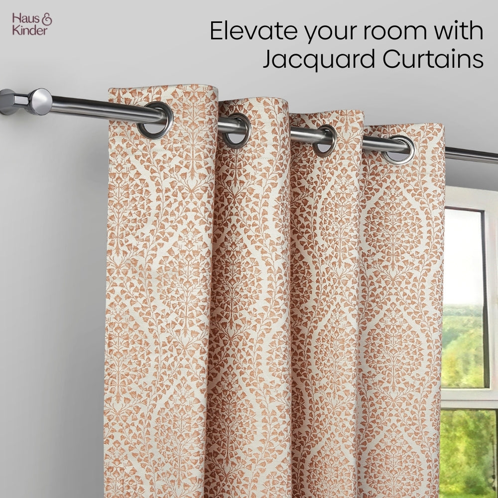 Poly Cotton Jacquard  Window Curtain Rustic Vine, Peach