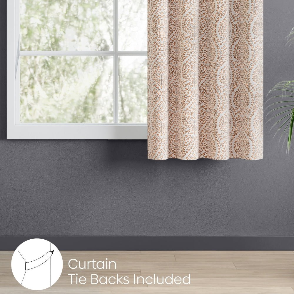 Poly Cotton Jacquard Curtain Rustic Vine, Peach - Jacquard Curtains | haus & kinder